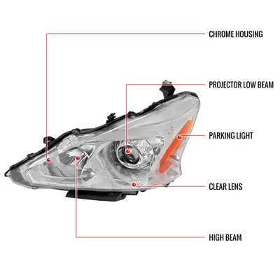 2013-2015 Nissan Altima Sedan Projector Headlights Amber Reflectors Chrome