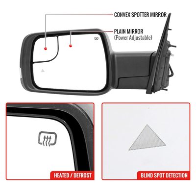 2019-2024 Dodge RAM 1500 Chrome Manual Fold & Heated Side Mirror Driver