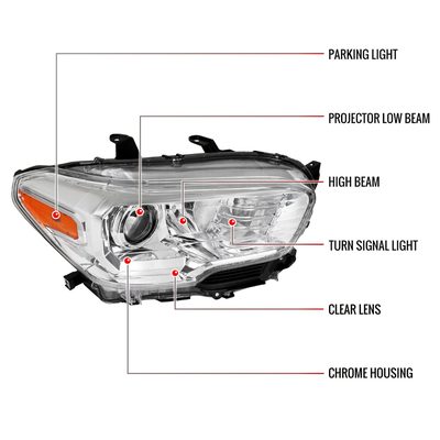 2016-2023 Toyota Tacoma Chrome Clear Projector Headlight Passenger Side Only