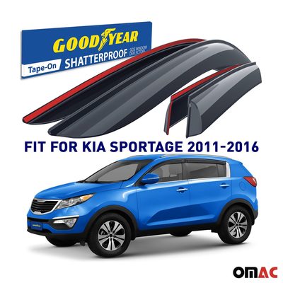Goodyear Wind Deflectors for Kia Sportage 2011-2016 Tape-On Premium Smoke 4 pcs