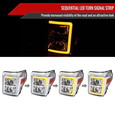 2011-2016 Ford F-250 F-350 F-450 F-550 LED CBar Projector Headlights Chrome