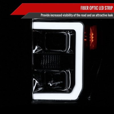 2008-2010 Ford F-250 F-350 F-450 LED C-Bar Projector Headlight Chrome/Clear