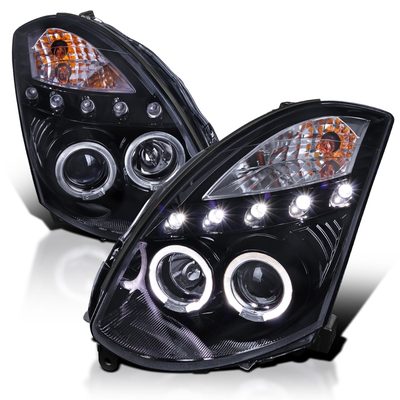 2003-2007 Infiniti G35 Coupe Dual Halo Projector Headlights Glossy Black/Smoke