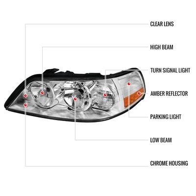 2005-2011 Lincoln Town Car Factory Style Headlights Chrome/Clear Lens