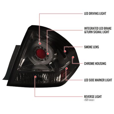 2006-2013 Chevy Impala/ 2014-2016 Impala Limited LED Tail Lights Chrome/Smoke