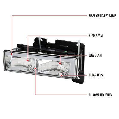 1988-1998 Chevy/GMC C10 C/K LED Strip Factory Style Headlights Chrome/Clear