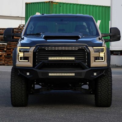 For Ford F-150 2015-2017 LED Bar Headlights Turn Signals Amber LED Pulsing Glow Black Housing Clear Lens