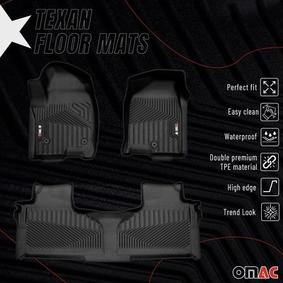 2021-2026 GMC Yukon Yukon XL Premium Floor Mats Liners First and Second Row Set Black