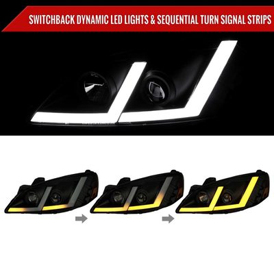 For Pontiac G6 2005-2010 Projector Headlights Sequential LED Strip Black Housing Smoked Lens Switchback