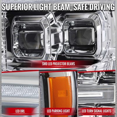 For Ford F-150 2021-2023 Full LED Headlights Sequential DRL Chrome Housing Clear Lens Factory Fit