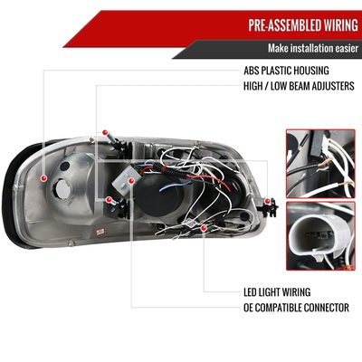 1997-2004 Ford F-150 / 1997-2002 Expedition Dual Halo Projector Headlights Black