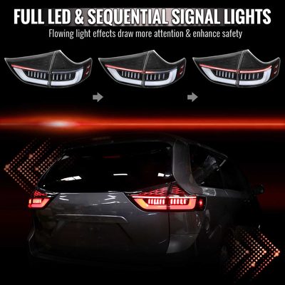 For Toyota Sienna 2011-2014 Full LED Tail Lights Sequential Signal Startup Black Housing Clear Lens