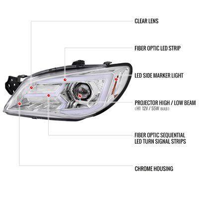 2006-2007 Subaru Impreza WRX STI LED Bar Signal Projector Headlights Chrome