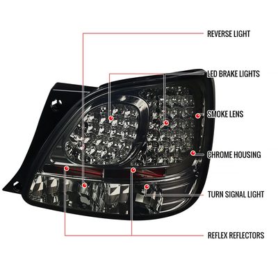1998-2005 Lexus GS300/GS400/GS430 LED Tail Lights Chrome Housing/Smoke Lens