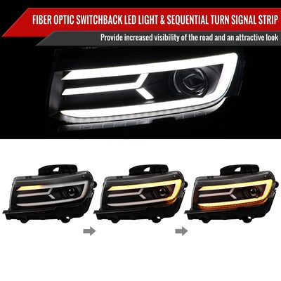 2014-2015 Chevy Camaro LED Projector Headlights Turn Signal Lights Matte Black