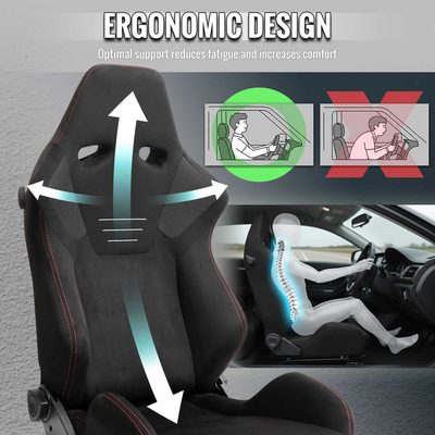 Universal Racing Seat Black Suede With Double Red Stitch