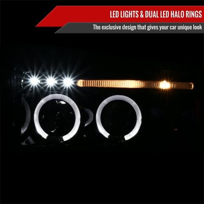 1994-2001 Dodge RAM 1500 2500 3500 Dual Halo Projector Headlights Jet Black