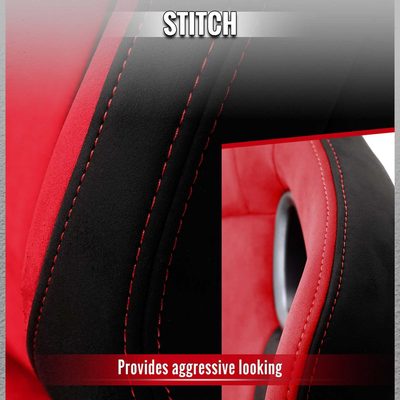 Universal Racing Seat Bright Red Black Suede With Double Red Stitch Left