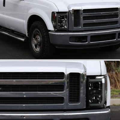 2008-2010 Ford F-250 F-350 F-450 LED C-Bar Projector Headlight Chrome/Smoke