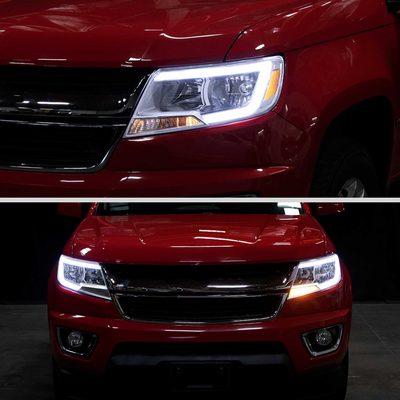 For Chevrolet Colorado 2015-2022 Headlights Switchback LED Bar Turn Signal Chrome Housing Clear Lens