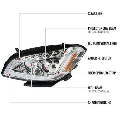 2008-2012 Chevy Malibu LS LT LTZ Hybrid LED Bar Headlights LED Signal Chrome