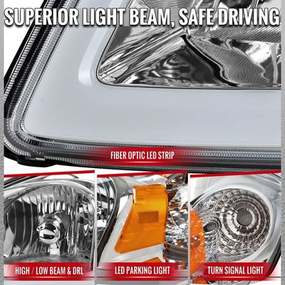 For Chevrolet Cobalt / Pontiac G5 2005-2010 Factory Style Headlights With LED DRL Light Strip Chrome Housing Clear Lens