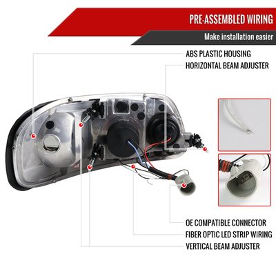 1997-2004 Ford F-150 / 1997-2002 Expedition LED C-Bar Projector Headlights Smoke