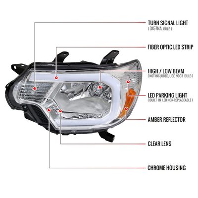 2012-2015 Toyota Tacoma LED Bar Factory Headlights Amber Reflector Chrome