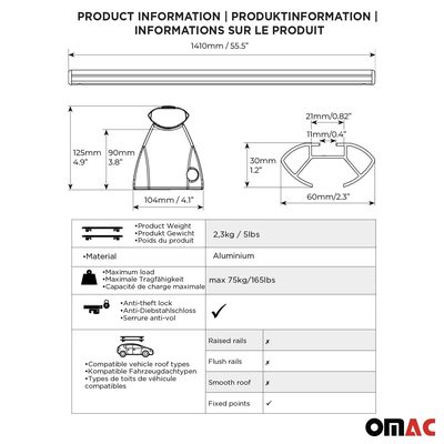 Top Roof Racks Cross Bars fits BMW iX I20 2022-2026 2Pcs Gray Aluminium