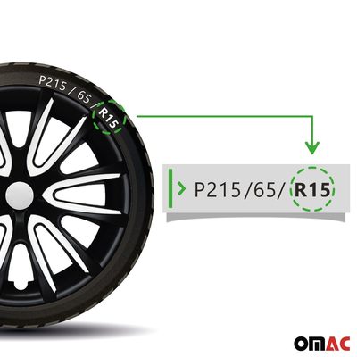 Bicolo Hub Caps Wheel Cover 15" Black Matt & White Full Set 4 pcs.