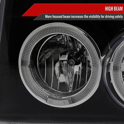 1992-1996 Ford F-150 F-250 F-350 Bronco Dual Halo Headlights - V2 Black