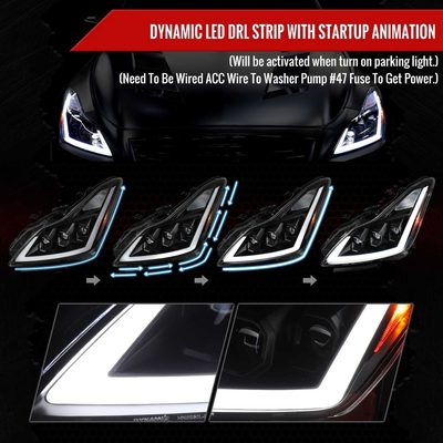 For Infiniti G37 2008-13 / Q60 Coupe 2014-15 LED Triple Projector Headlights Sequential Matte Black Clear Lens Switchback