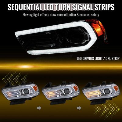 For Dodge Charger 2011-2014 Headlights LED DRL Light Strip Turn Signal Side Marker Chrome Housing Clear Lens