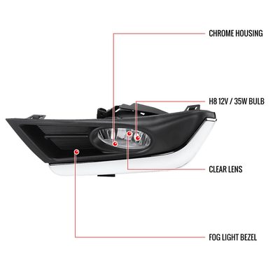 2017-2018 Honda CR-V H8 Fog Lights w/ Switch & Wiring Harness Chrome/Clear