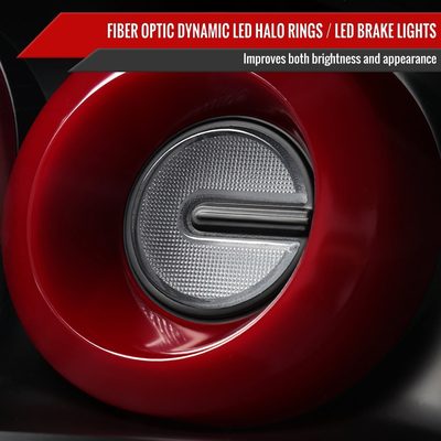 2003-2007 Infiniti G35 Coupe Red LED Halo Signal Tail Lights Matt Black/Clear