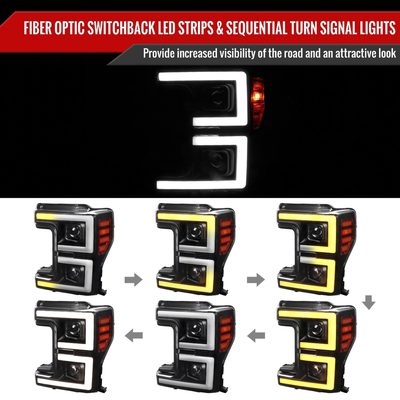 2017-2019 Ford F-250 F-350 F-450 F-550 LED C-Bar Headlights Signal Black
