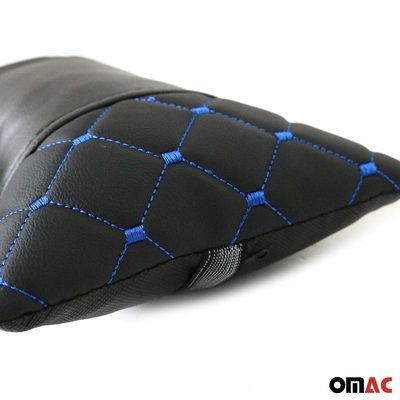 2x Car Seat Neck Pillow Head Shoulder Rest Pad Black with Blue PU Leather