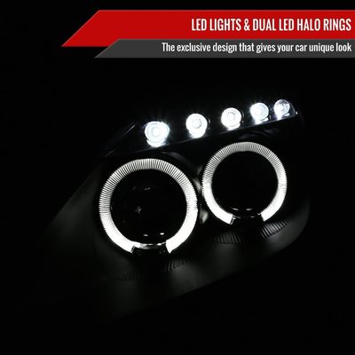 2000-2005 Toyota Celica Dual Halo Projector Headlights Matte Black/Clear Lens