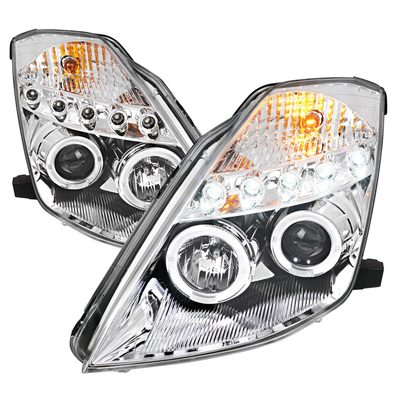 2003-2005 Nissan 350Z Dual Halo Projector Headlights Chrome/Clear Lens