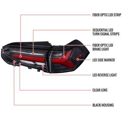 2019-2024 Toyota RAV4 Red LED Bar Signal Tail Lights Matt Black/Clear