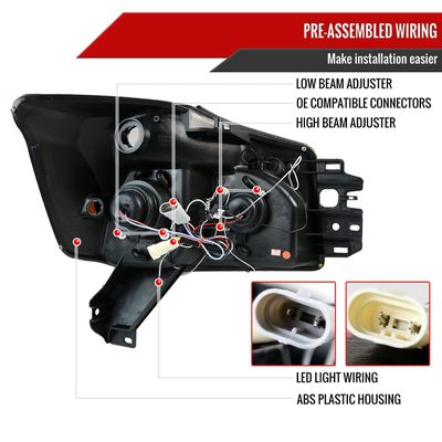 2004-2015 Nissan Titan/ 04-2007 Armada Dual Halo Projector Headlights Jet Black