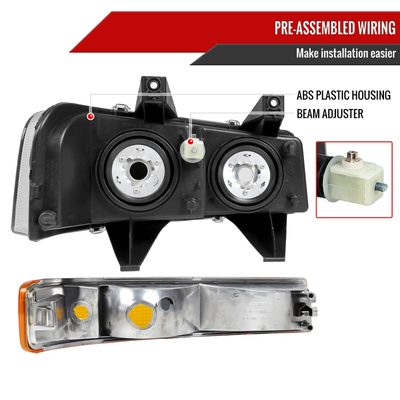 2003-2023 Chevy Express/GMC Savana Factory Headlights Amber Bumper Lamp Black
