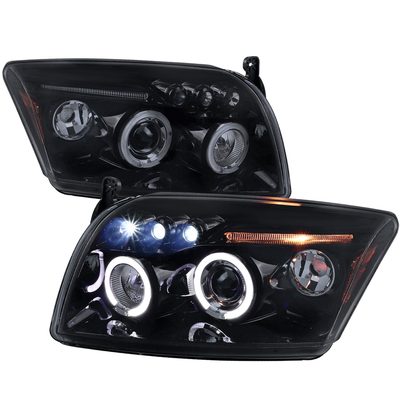 2007-2012 Dodge Caliber Dual Halo Projector Headlights Glossy Black/Smoke Lens