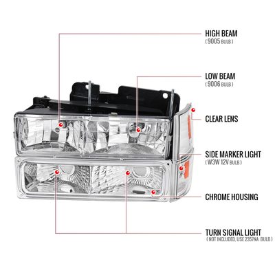 1994-1998 GMC C10/Sierra/Yukon Factory Headlights Bumper&Corner Lights Chrome