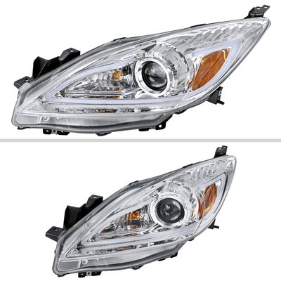 2010-2013 Mazda 3 Projector Headlights w/ LED Light Strip Chrome/Clear Lens