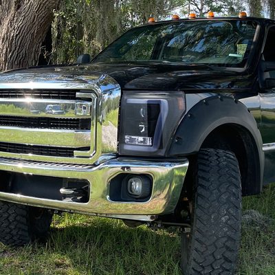 2011-2016 F-250/350/450/550 LED C-Bar Projector Headlights Glossy Black/Smoke