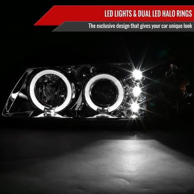 2000-2005 Chevy Impala Dual Halo Projector Headlights Chrome/Clear Lens