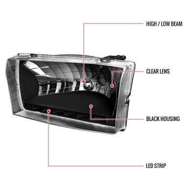 1999-2004 Ford F-250/350/450/550/Excursion Factory Headlights LED Light Black