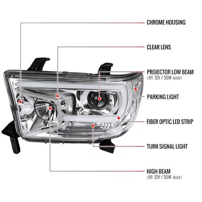 2007-2013 Toyota Tundra/ 2008-2017 Sequoia LED C-Bar Projector Headlights Chrome