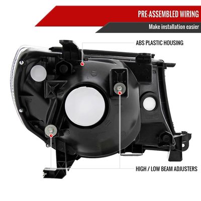 2005-2011 Toyota Tacoma Factory Style Headlights Matte Black/Clear Lens